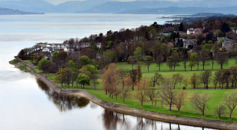 aerial view riverside parkland trees